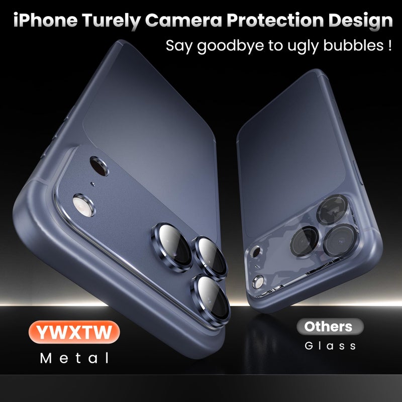 YWXTW Designed for iPhone 17 Pro Camera Lens Protector, [1:1 Perfect Fit] Full Coverage Matte Metal Tempered Glass Camera Screen Cover Accessories, Case Friendly (Deep Blue, iPhone 17 Pro) - Image 2
