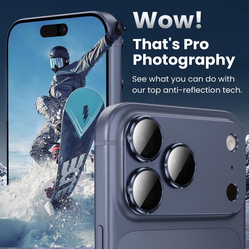 YWXTW Designed for iPhone 17 Pro Camera Lens Protector, [1:1 Perfect Fit] Full Coverage Matte Metal Tempered Glass Camera Screen Cover Accessories, Case Friendly (Deep Blue, iPhone 17 Pro) - Image 4
