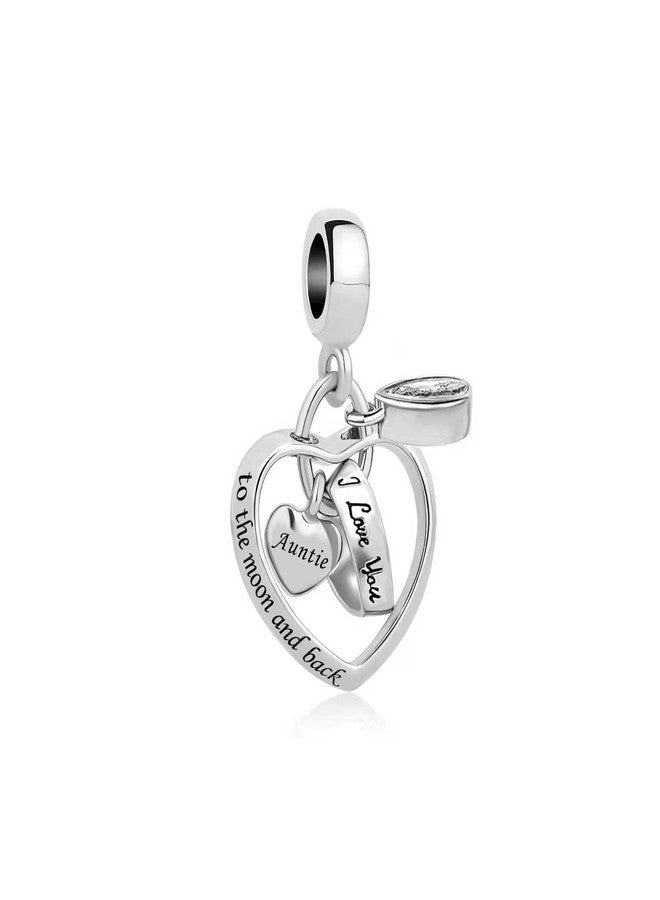 MiiFort تعليقة قلب متشابك من MiiFort تناسب أساور Pandora Charms Moments، مرصعة بحجر الزركونيا المكعب، مكتوب عليها "أحبك إلى القمر والعودة". - Image 1