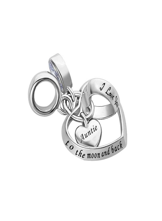 MiiFort تعليقة قلب متشابك من MiiFort تناسب أساور Pandora Charms Moments، مرصعة بحجر الزركونيا المكعب، مكتوب عليها "أحبك إلى القمر والعودة". - Image 2