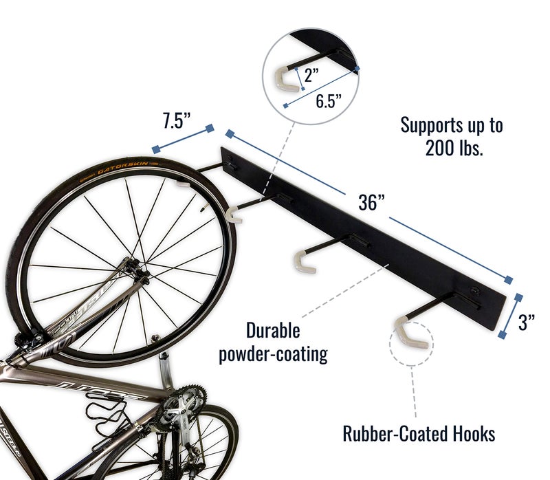 StoreYourBoard Virginia Bike Co BLAT 8 Bike Racks, Garage Wall Mount Bike Storage, Heavy Duty Solid Steel Bike Hooks, up to 400lbs, 72-inch - Image 5
