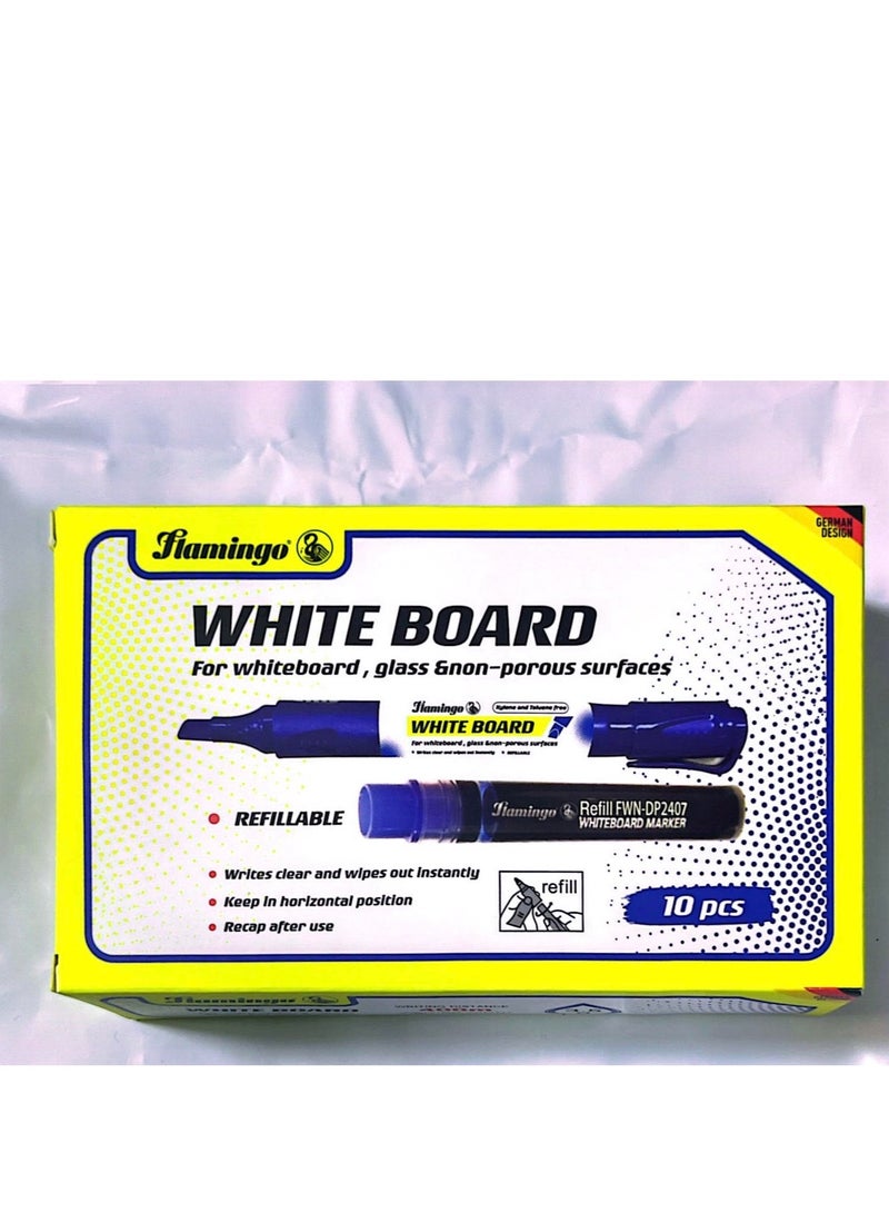 10 قطع من أقلام تحديد السبورة البيضاء مع 24 قطعة من علبة أنبوب قابلة لإعادة الملء، لون أزرق - Image 2