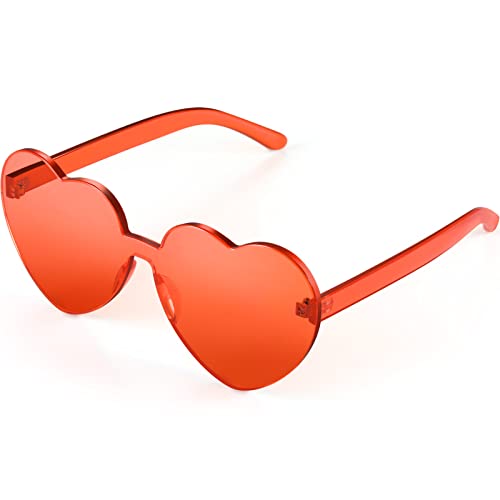Maxdot Heart Shape Sunglasses Rimless Transparent Heart Glasses Colorful Party Favors (Coral Orange) - Image 1