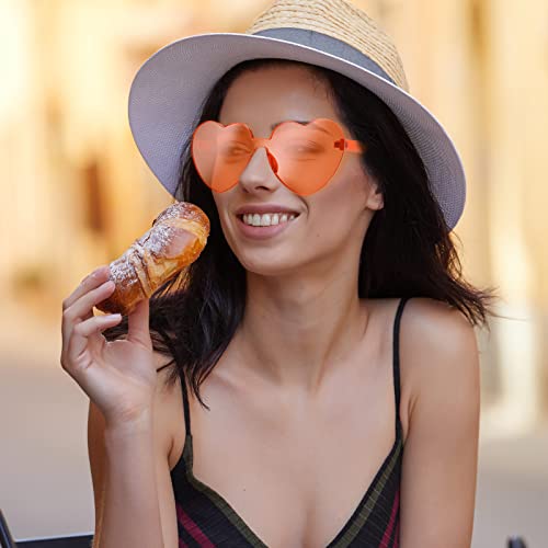Maxdot Heart Shape Sunglasses Rimless Transparent Heart Glasses Colorful Party Favors (Coral Orange) - Image 4