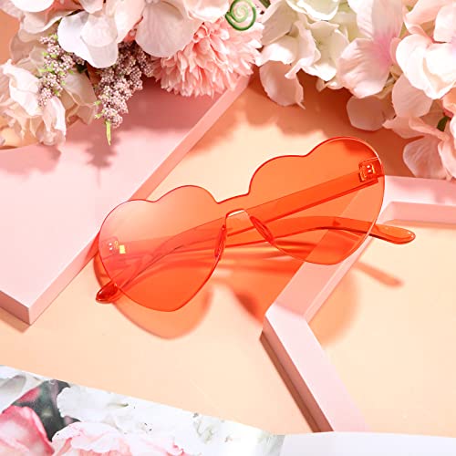 Maxdot Heart Shape Sunglasses Rimless Transparent Heart Glasses Colorful Party Favors (Coral Orange) - Image 3