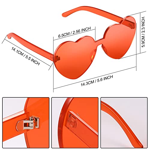 Maxdot Heart Shape Sunglasses Rimless Transparent Heart Glasses Colorful Party Favors (Coral Orange) - Image 2