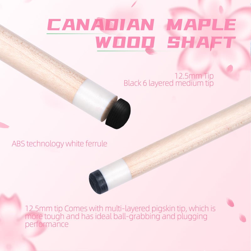 CUEELF Pink Pool Cue Stick 58inches Canadian Maple Billiard Cue Sticks Professional Pool Stick Gifts for Women and Ladies (Pink Flower, 20 oz) - Image 4