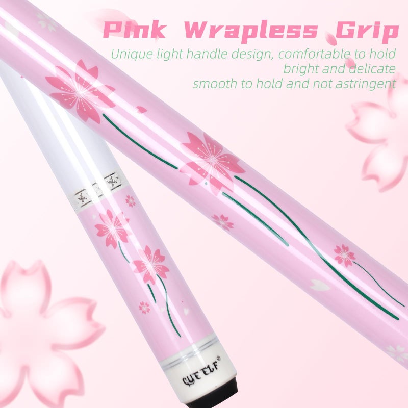 CUEELF Pink Pool Cue Stick 58inches Canadian Maple Billiard Cue Sticks Professional Pool Stick Gifts for Women and Ladies (Pink Flower, 20 oz) - Image 2