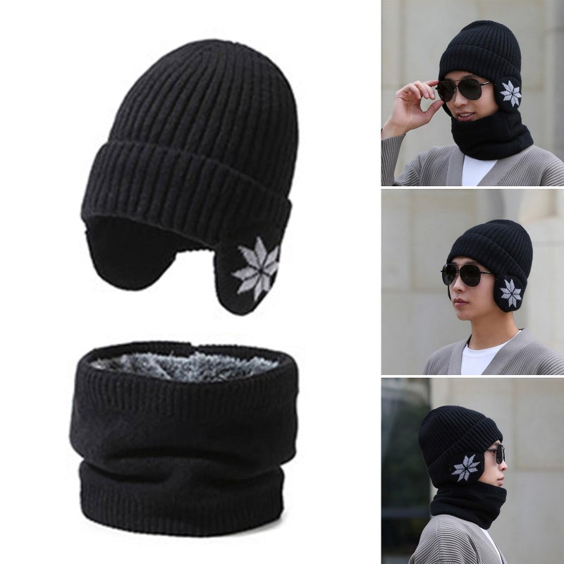 Thick Knit Ushanka Hat With Furry Lining And Scarf For Cold Weather 23 Inch - Image 3