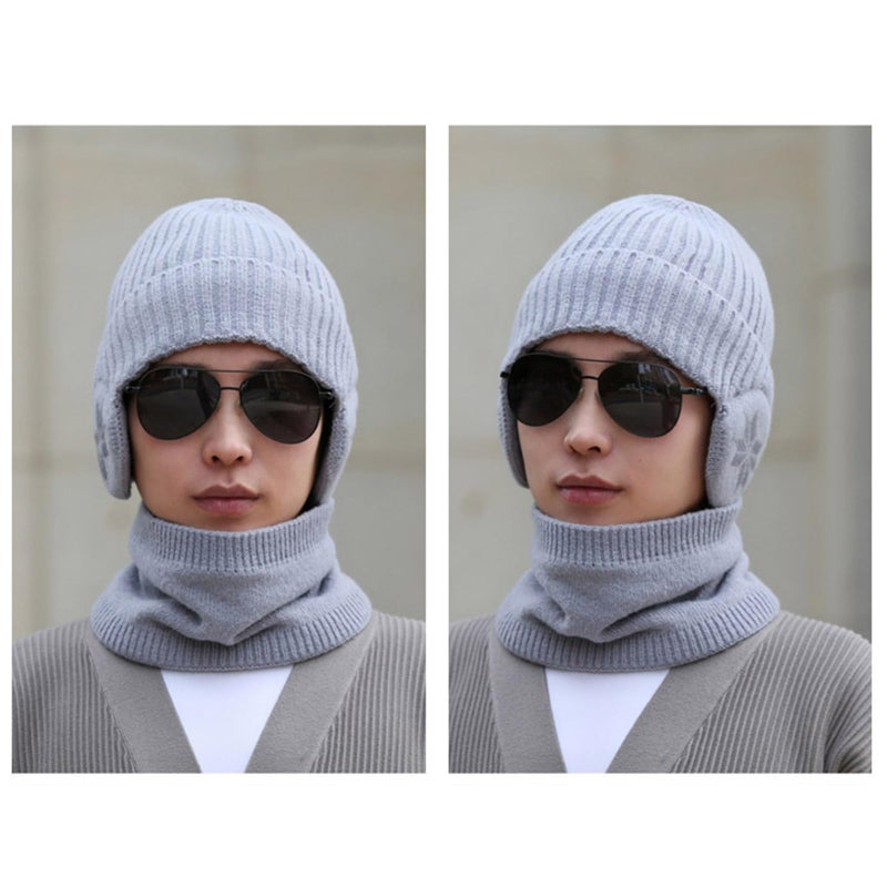 Thick Knit Ushanka Hat With Furry Lining And Scarf For Cold Weather 23 Inch - Image 4