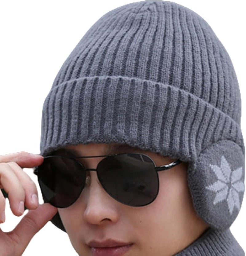 Thick Knit Ushanka Hat With Furry Lining And Scarf For Cold Weather 23 Inch - Image 1