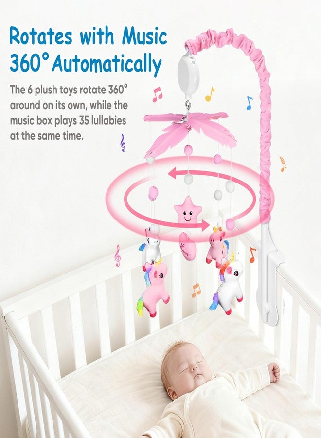 SGIP Baby Crib Mobile for Girls with Music & 28” Mobile Arm, Musical Crib Mobile for Baby, Pink White Nursery Mobile, Pink Nursery Decor, Crib Toys for Infant Baby with 6 Hanging Plush Toys, 35 Lullabies - Image 2