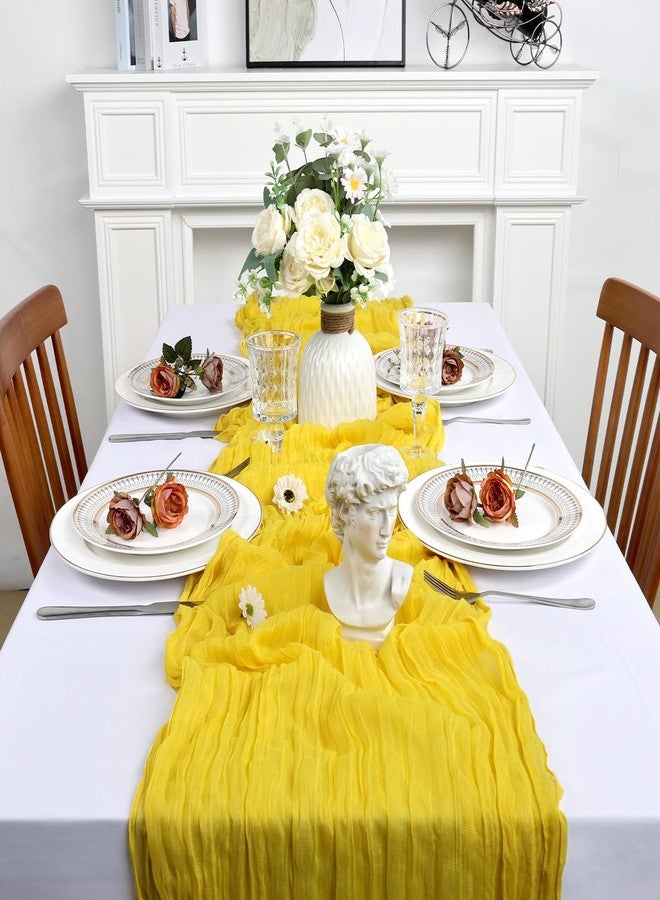 Heneger 8 Pack Lemon Yellow Cheesecloth Table Runner 10Ft Spring Gauze Cheese Cloth Table Runner 120 Inch Boho Sheer Rustic Fabric for Holiday Party Decor Bridal Baby Shower Wedding Decoration - Image 3