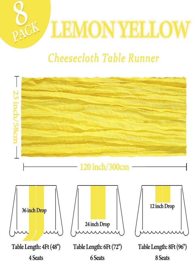 Heneger 8 Pack Lemon Yellow Cheesecloth Table Runner 10Ft Spring Gauze Cheese Cloth Table Runner 120 Inch Boho Sheer Rustic Fabric for Holiday Party Decor Bridal Baby Shower Wedding Decoration - Image 2