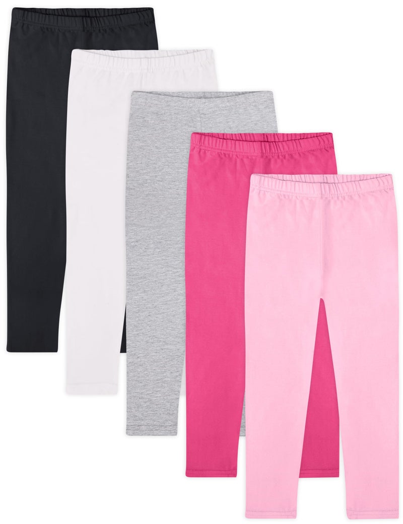 FEQO 5 Pack Toddler and Baby Girls Cotton Leggings Pants Full Length Basic Leggings Stretchy Legging Tight Pants, Black, White, Gray, Rose Red, Pink, 2 Years - Image 1