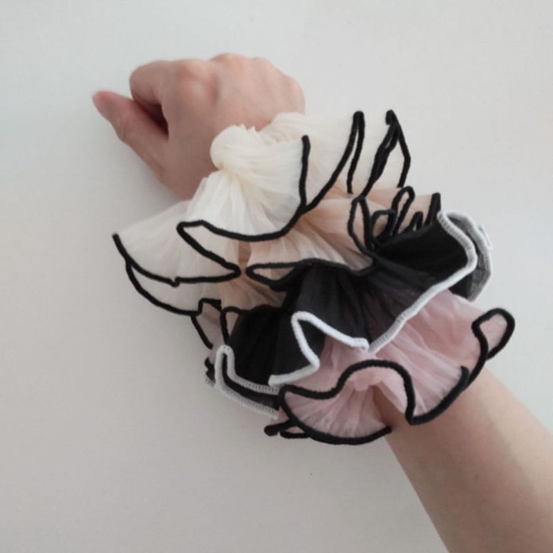 Elegant Large Bow French Chiffon Hair Scrunchies with Leather Bands Premium Soft Stylish Elastic Hair Ties for Women Girls Multicolor Set of 4PCS Perfect for Ponytails - Image 3