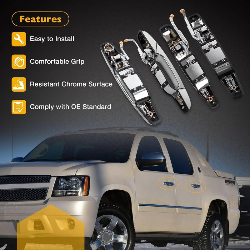 Gledewen Exterior Door Handle Set with Lock Cylinder and Keys - 4 PCS for Chevy and GMC Models (2007-2014) - Image 2