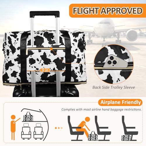 Capolo Expandable Travel Duffle Bag, Waterproof Weekender Overnight Bags for Women Men Hospital Bag for Women Labor Delivery Carry on Bag with Toiletry Bag for Travel Gym Airplanes(Cow Print, Large) - Image 5