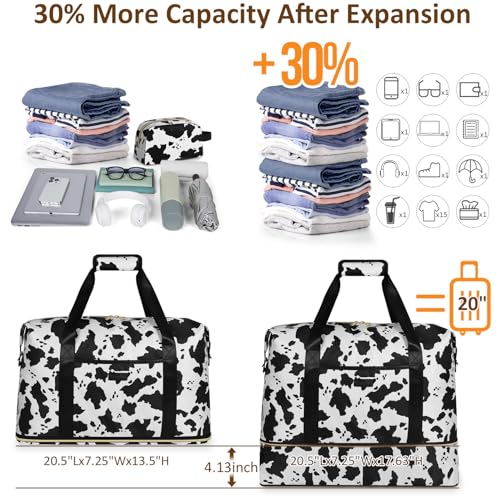 Capolo Expandable Travel Duffle Bag, Waterproof Weekender Overnight Bags for Women Men Hospital Bag for Women Labor Delivery Carry on Bag with Toiletry Bag for Travel Gym Airplanes(Cow Print, Large) - Image 3