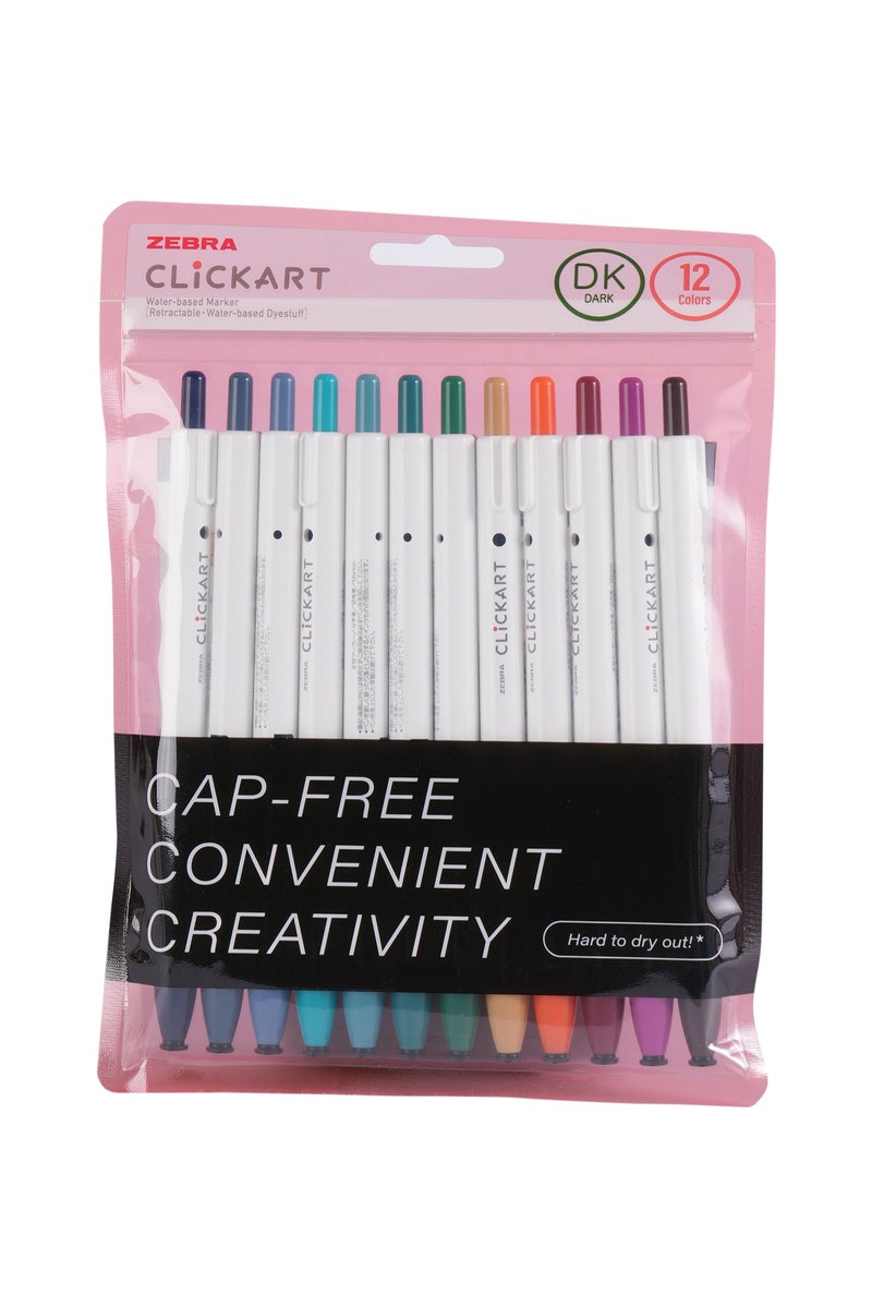 ZEBRA - B-WYSS22-12CZDK ClickArt Markers (Dark 12 Colors) - Retractable Set - Image 1