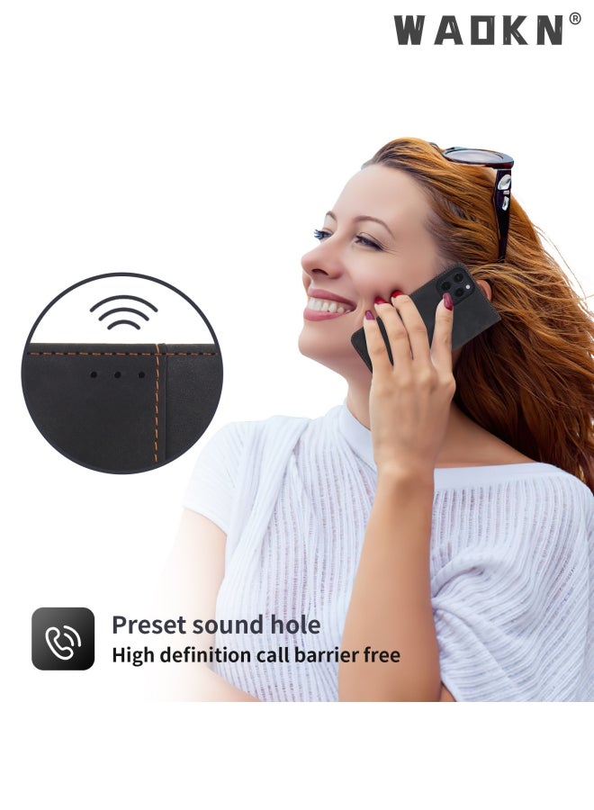 WAOKN Iphone 15 Pro Case with Card Slots Holder Magnetic Clasp Shockproof Flip Folio Book Protective Cover Women Men for iphone 15 Pro Phone Case Black  - Image 2