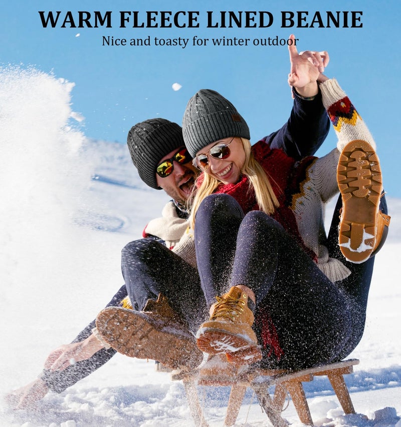 Wmcaps Warm Winter Fleece Lined Beanie, Trendy Knitted Cable Twist Hat, Unisex Snow Thermal Stocking Caps(Grey) - Image 4