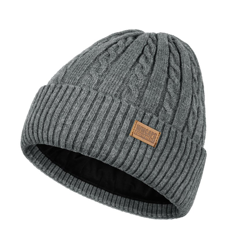Wmcaps Warm Winter Fleece Lined Beanie, Trendy Knitted Cable Twist Hat, Unisex Snow Thermal Stocking Caps(Grey) - Image 1