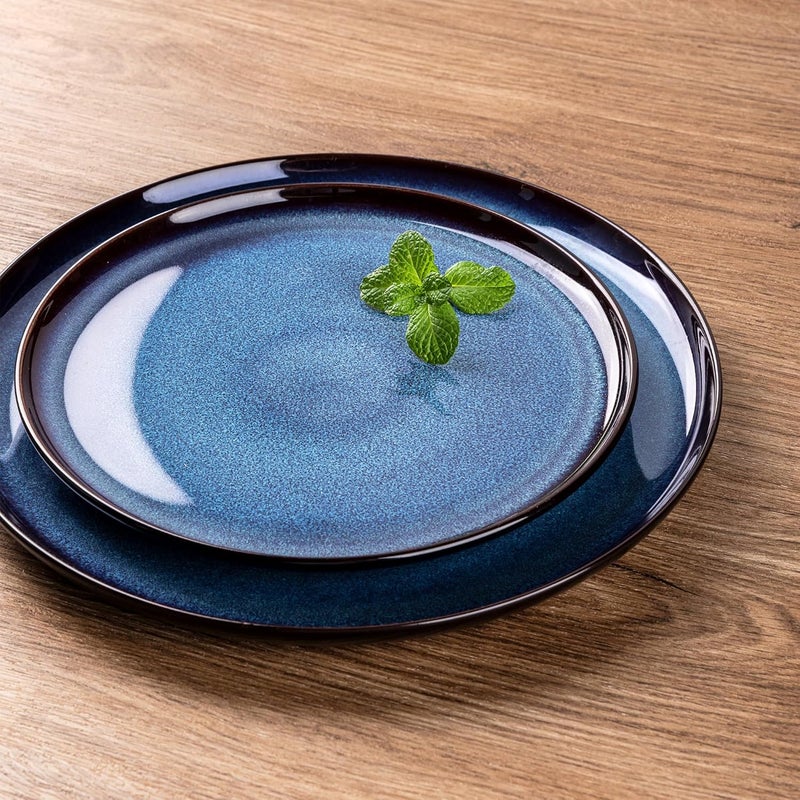 LERATIO طقم أدوات المائدة الخزفية LERATIO لـ 412 قطعة من الأطباق والأوعية الخزفية مقاومة للخدش آمنة في غسالة الصحون والميكروويف وآمنة في الفرن خدمة لـ 4 أشخاص باللون الأزرق - Image 2