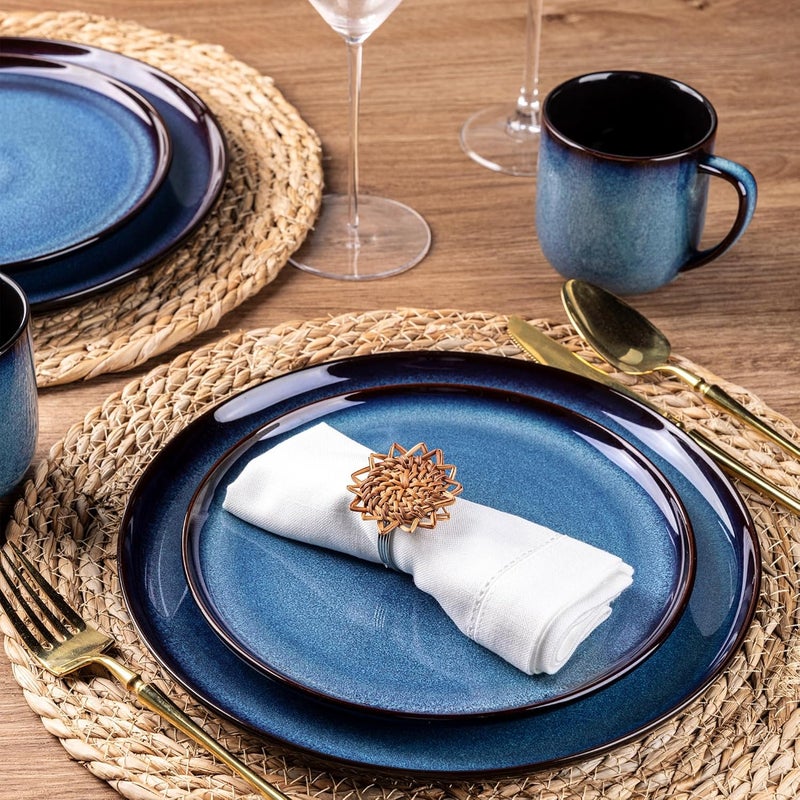 LERATIO طقم أدوات المائدة الخزفية LERATIO لـ 412 قطعة من الأطباق والأوعية الخزفية مقاومة للخدش آمنة في غسالة الصحون والميكروويف وآمنة في الفرن خدمة لـ 4 أشخاص باللون الأزرق - Image 5