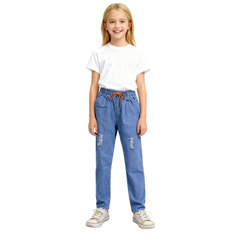 A.T.U.N. (ALL THINGS UBER NICE) Trendy Girls Cotton Rich Denim Jogger Jeans | Casual Everyday Kids Jeans with Pockets & Adjustable Waist | Durable & Comfortable Kids Bottom Wear - Image 5