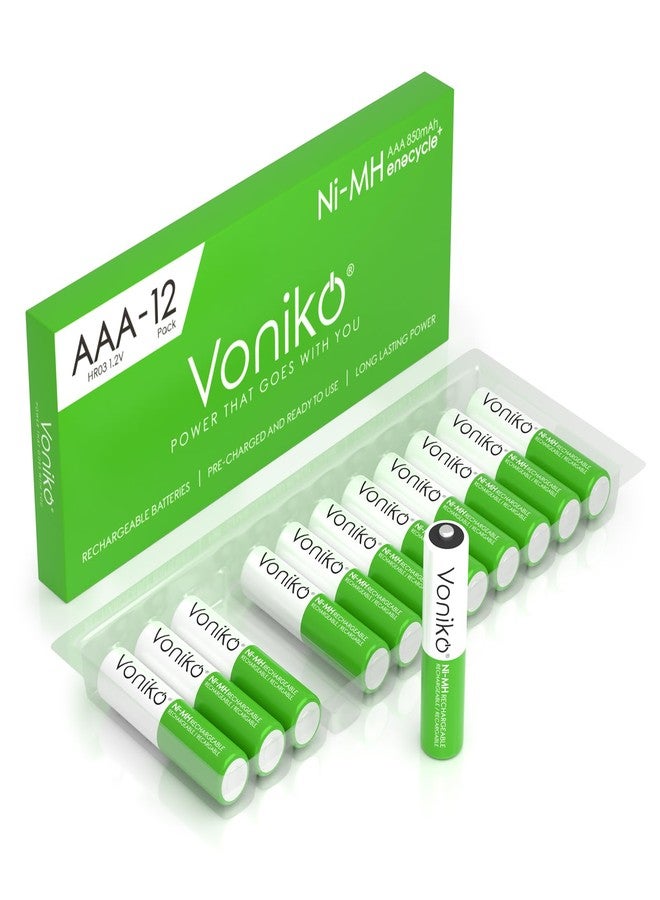 Voniko Rechargeable AAA NiMH Enecycle Triple A Batteries 12 Pack - Ultra Long Lasting, 850mAh, Recharge up to 1000x Times, Pre-Charged (1.2V) - Image 1