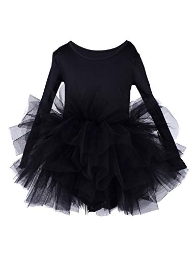 Tutu.kk Toddler Girls Ballet Tutu Dress Gymnastics Long Sleeve 4-Layers Tulle Tutu Leotard Black 3-4 Years - Image 1