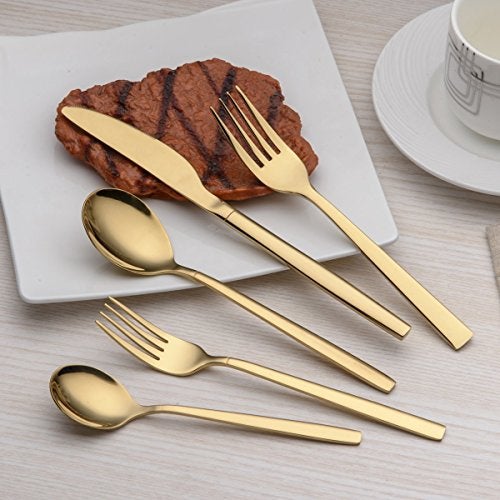 Berglander 20 Piece Titanium Gold Plated Stainless Steel Flatware Set, 20 Pieces Golden Silverware Set, Golden Cutlery Set, Service for 4 (shiny Gold) - Image 2