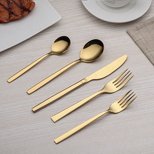Berglander 20 Piece Titanium Gold Plated Stainless Steel Flatware Set, 20 Pieces Golden Silverware Set, Golden Cutlery Set, Service for 4 (shiny Gold) - Image 5