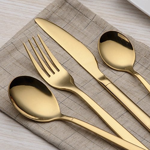 Berglander 20 Piece Titanium Gold Plated Stainless Steel Flatware Set, 20 Pieces Golden Silverware Set, Golden Cutlery Set, Service for 4 (shiny Gold) - Image 4