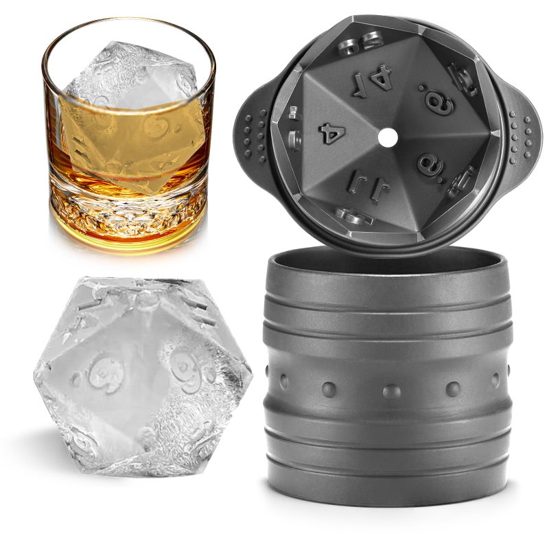 Nax Caki D20 Dice Ice Mold DND Gamer Gifts for Men Women Cool Christmas Stocking Stuffers Ideas for Adults TTRGP Lover Large Silicone DD Accessories Ice Cube Tray for CocktailsBourbonWhiskey