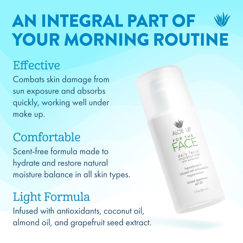 Aloe Up For the Face Daily Moisturizer with SPF 25 Sunscreen - Alcohol-Free Broad Spectrum Facial Lotion With Aloe Vera Gel - Dries Fast - Reef Friendly - For All Skin Types - Fragrance-Free - 1.7 Oz - Image 2