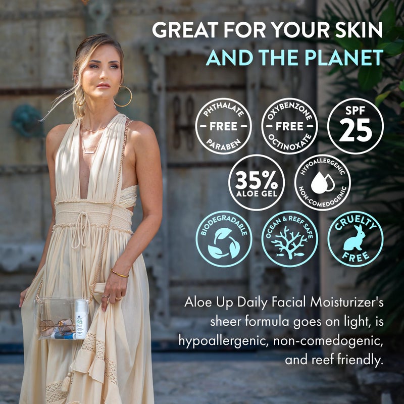 Aloe Up For the Face Daily Moisturizer with SPF 25 Sunscreen - Alcohol-Free Broad Spectrum Facial Lotion With Aloe Vera Gel - Dries Fast - Reef Friendly - For All Skin Types - Fragrance-Free - 1.7 Oz - Image 4
