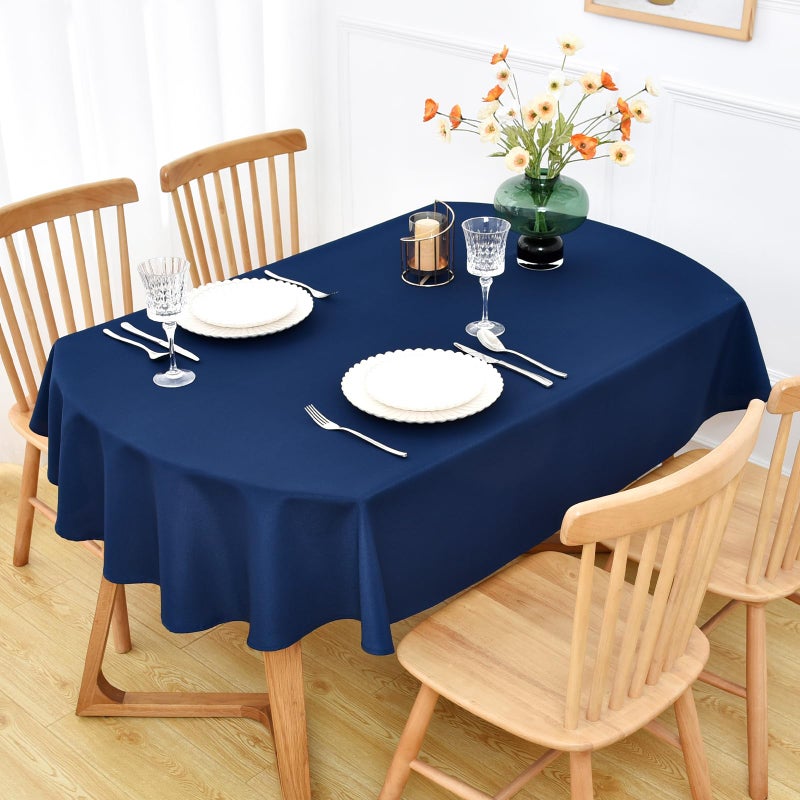 NEWISHER Navy Blue Oval Tablecloth 70x90 inch, Heavy Duty Polyester Fabric Table Cloth, Reusable Washable Solid Table Cover for Dining, Kitchen, Party, Wedding, Indoor Outdoor Tabletop Decoration - Image 2