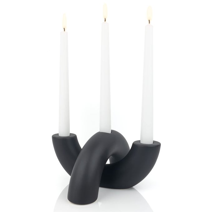 CERAMIC CANDLE HOLDER SET DECORATIVE CANDLE STICK CANDLE HOLDERS MODERN DECOR FOR DINING TABLE LIVING ROOM COFFEE TABLE OR SHELF MINIMALIST CANDELABRA FOR 3 TAPER CANDLES BLACK