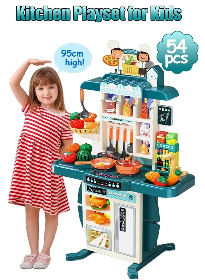 95cm High Kitchen Playset,Large Kitchen Pretend Play Toy Set, Separable Design Kids Pretend Kitchen Toys with Refrigerator, oven, vegetables,Sink, Role Play Cookware Indoor DIY Toy Set, 54pcs Accessories Toys Sets for Boys, Girls, Kids, Children - Image 1