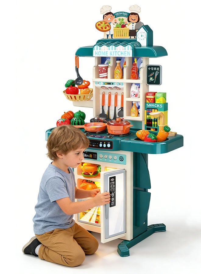 مجموعة ألعاب المطبخ بارتفاع 95 سم، مجموعة ألعاب التظاهر بالمطبخ الكبيرة، تصميم قابل للفصل للأطفال ألعاب المطبخ التظاهري مع ثلاجة، فرن، خضروات، حوض، أدوات طبخ للعب الأدوار في الأماكن المغلقة مجموعة ألعاب DIY، 54 قطعة من مجموعات ألعاب الإكسسوارات للأولاد والبنات والأطفال والأطفال - Image 3