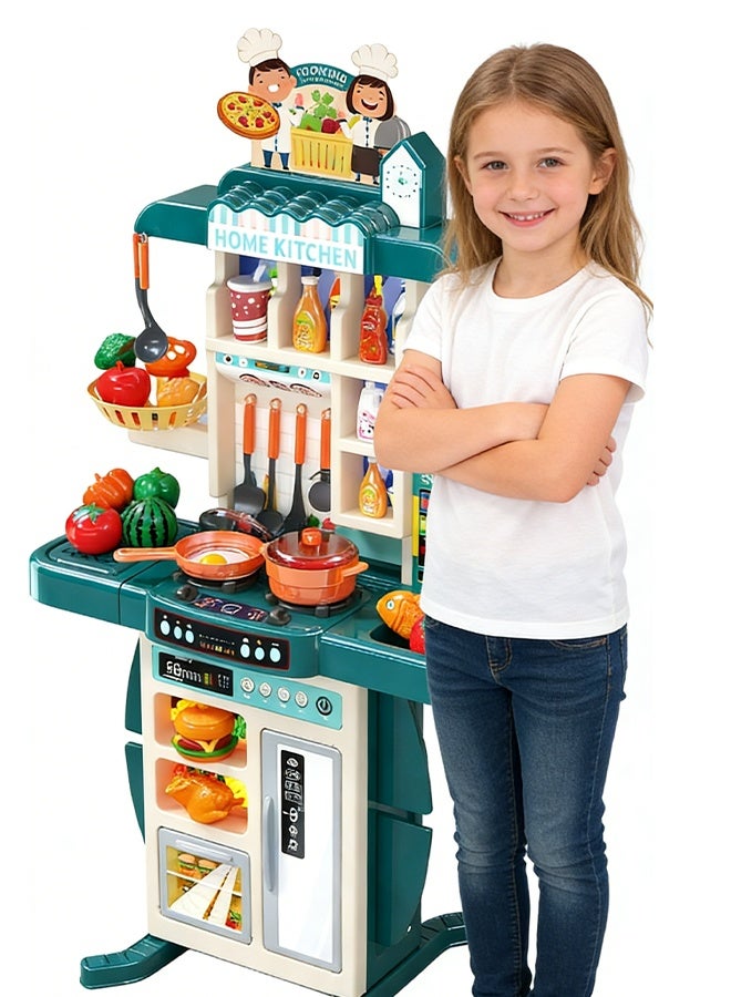 مجموعة ألعاب المطبخ بارتفاع 95 سم، مجموعة ألعاب التظاهر بالمطبخ الكبيرة، تصميم قابل للفصل للأطفال ألعاب المطبخ التظاهري مع ثلاجة، فرن، خضروات، حوض، أدوات طبخ للعب الأدوار في الأماكن المغلقة مجموعة ألعاب DIY، 54 قطعة من مجموعات ألعاب الإكسسوارات للأولاد والبنات والأطفال والأطفال - Image 4