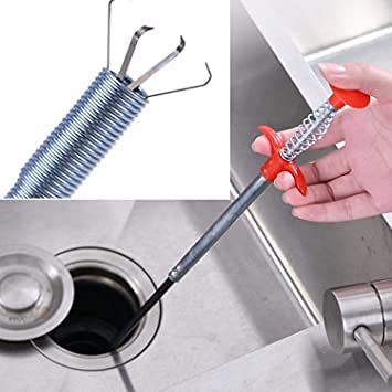 QUALIZA Drain Cleaner Stick for Sink Clogged Pipe Cleaning Spring Wire Stainless Steel Strainer Drain Basin Basket Filter Stopper Drainer Sink Jali Star Bathroom Silicone Hair Catcher Bath Sink  - Image 4