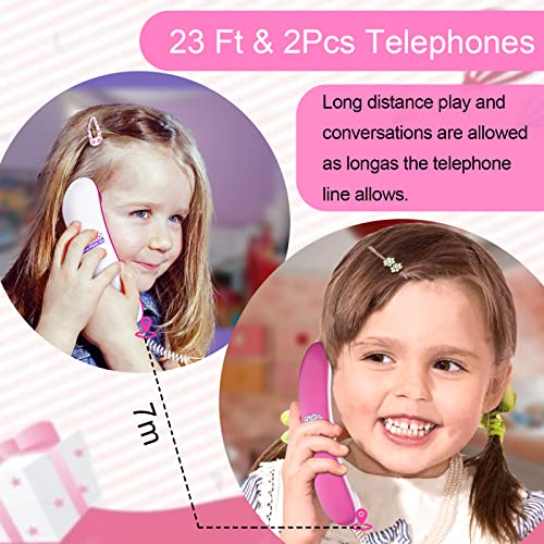 ECLENYES هاتف لعب للأطفال مع أصوات رنين حقيقية، هاتف للعب التخيلي، خط هاتف بطول 23 قدم للدردشة والتعلم، ألعاب مهارات التواصل للأطفال، هدية - Image 3