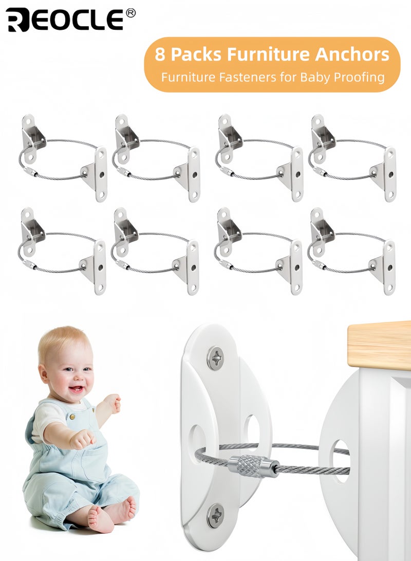 REOCLE 8PCS Furniture Safety Anchors with Anti Tip Design and Heavy Duty Capacity Baby Proofing Straps with Metal Construction for Wall Mounting Child Pet Protection - Image 1