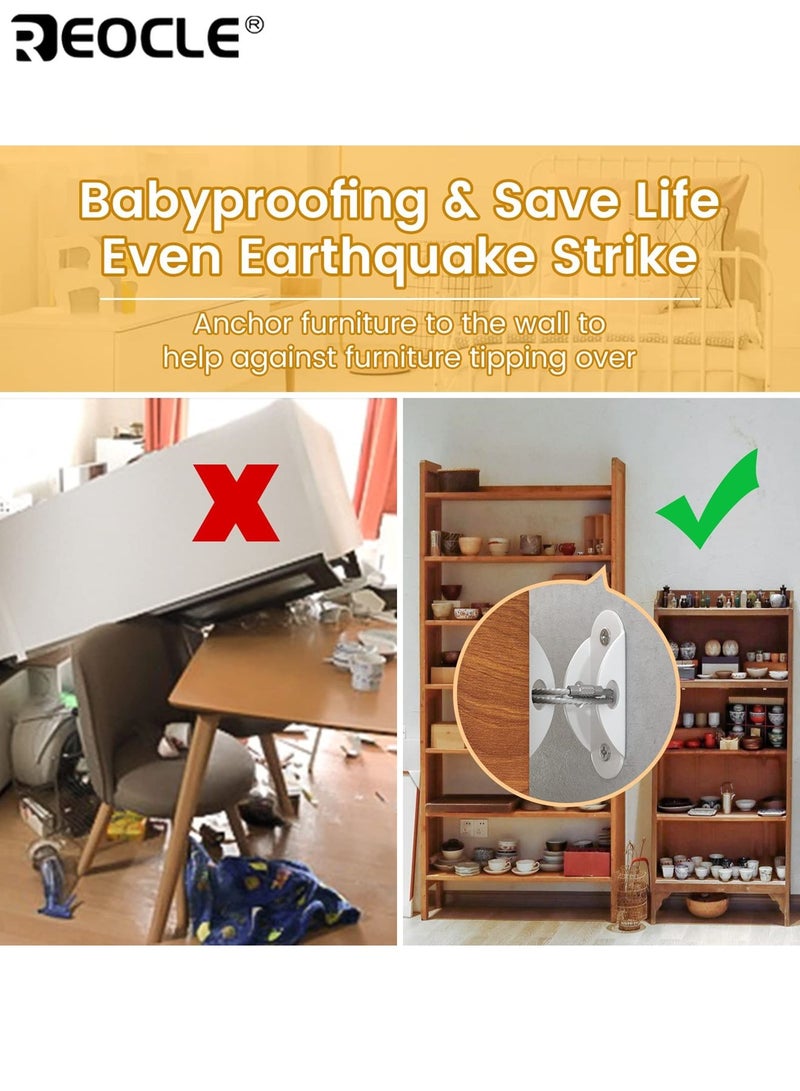 REOCLE 8PCS Furniture Safety Anchors with Anti Tip Design and Heavy Duty Capacity Baby Proofing Straps with Metal Construction for Wall Mounting Child Pet Protection - Image 2