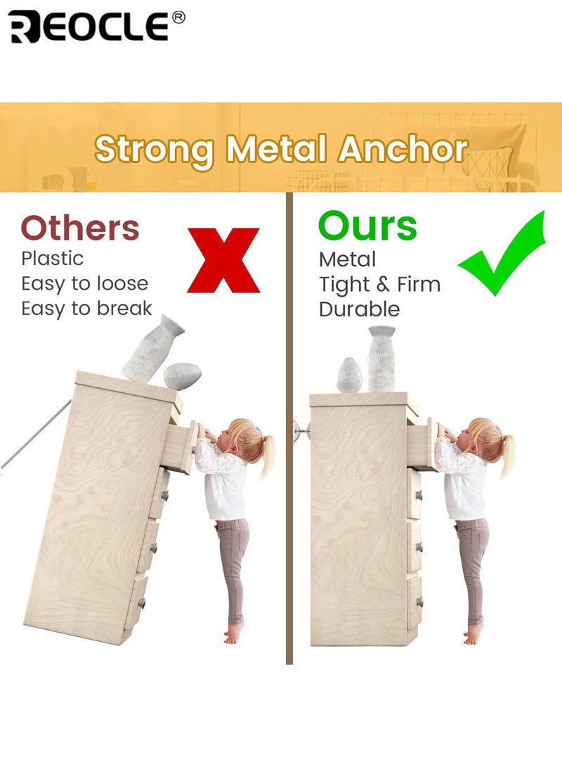 REOCLE 8PCS Furniture Safety Anchors with Anti Tip Design and Heavy Duty Capacity Baby Proofing Straps with Metal Construction for Wall Mounting Child Pet Protection - Image 4