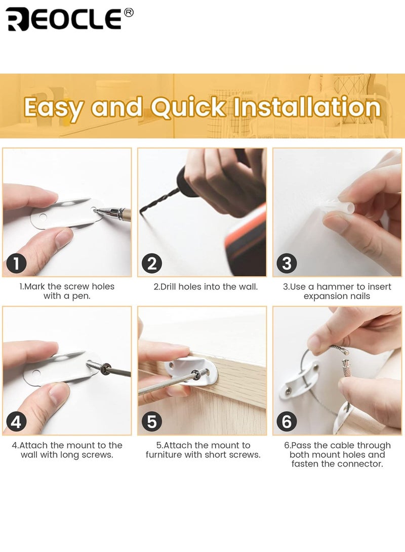 REOCLE 8PCS Furniture Safety Anchors with Anti Tip Design and Heavy Duty Capacity Baby Proofing Straps with Metal Construction for Wall Mounting Child Pet Protection - Image 5