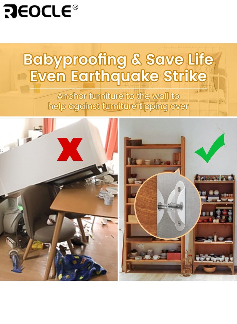 ريوكل 8 قطع من مثبتات أمان الأثاث بتصميم مضاد للانقلاب وأشرطة أمان شديدة التحمل للأطفال مع هيكل معدني للتثبيت على الحائط لحماية الأطفال والحيوانات الأليفة - Image 2